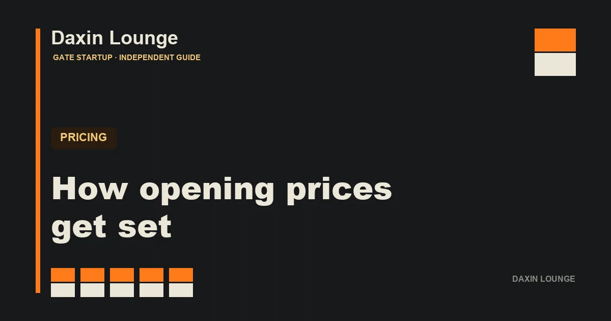 Article cover: a Daxin Lounge split-flap title card reading "How opening prices get set"